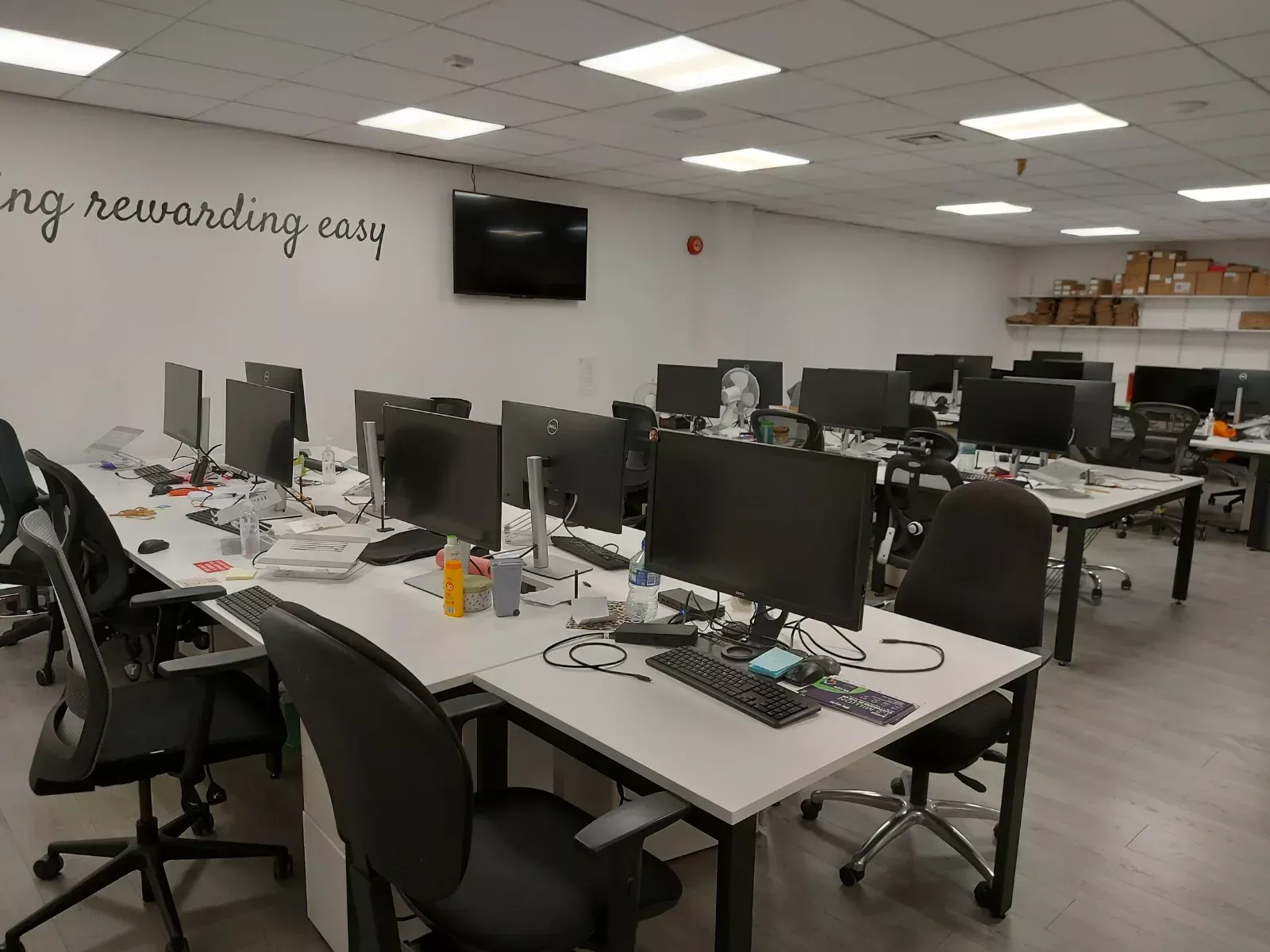 Open-plan office desks cleaned after hours by Diane’s Cleaning Service